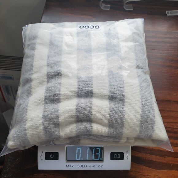 Magaschoni Sweater Women Large Cream Gray Stripe Cashmere Wool Classic Preppy - Picture 7 of 7